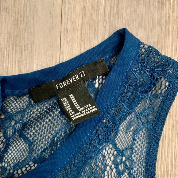 🔥 Forever 21 Dark Teal Blue Lace Dress M - Picture 2 of 8